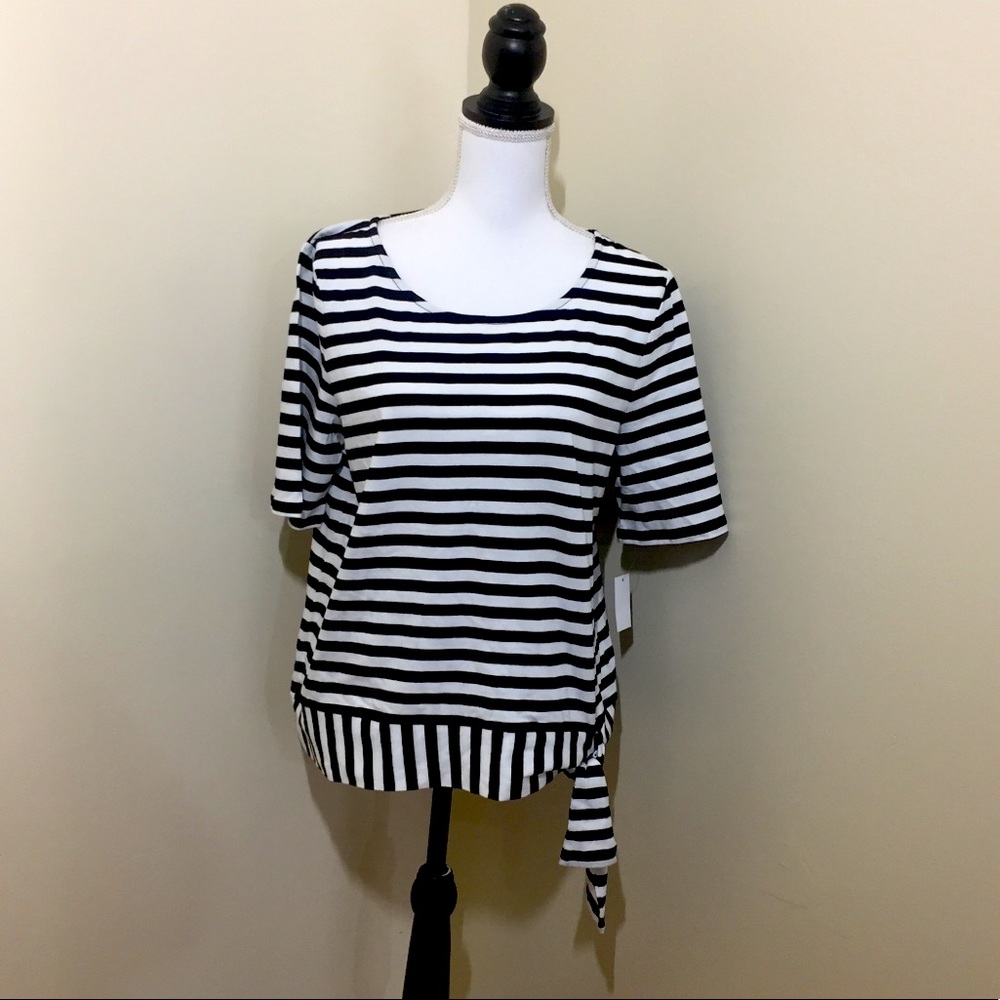 NWT Talbots Plus Black/White Striped Crew Neck Top size L